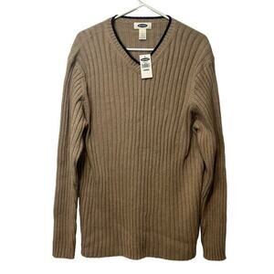 Vintage NWT Old Navy Ribbed Knit Men's Sweater Tan V-Neck Sz L 2000s Grandpacore